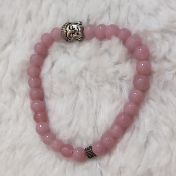 Three Bracelets Set Obsidian, Moonstone and Rose Quartz Stretch Elastic - Picture 5 of 6